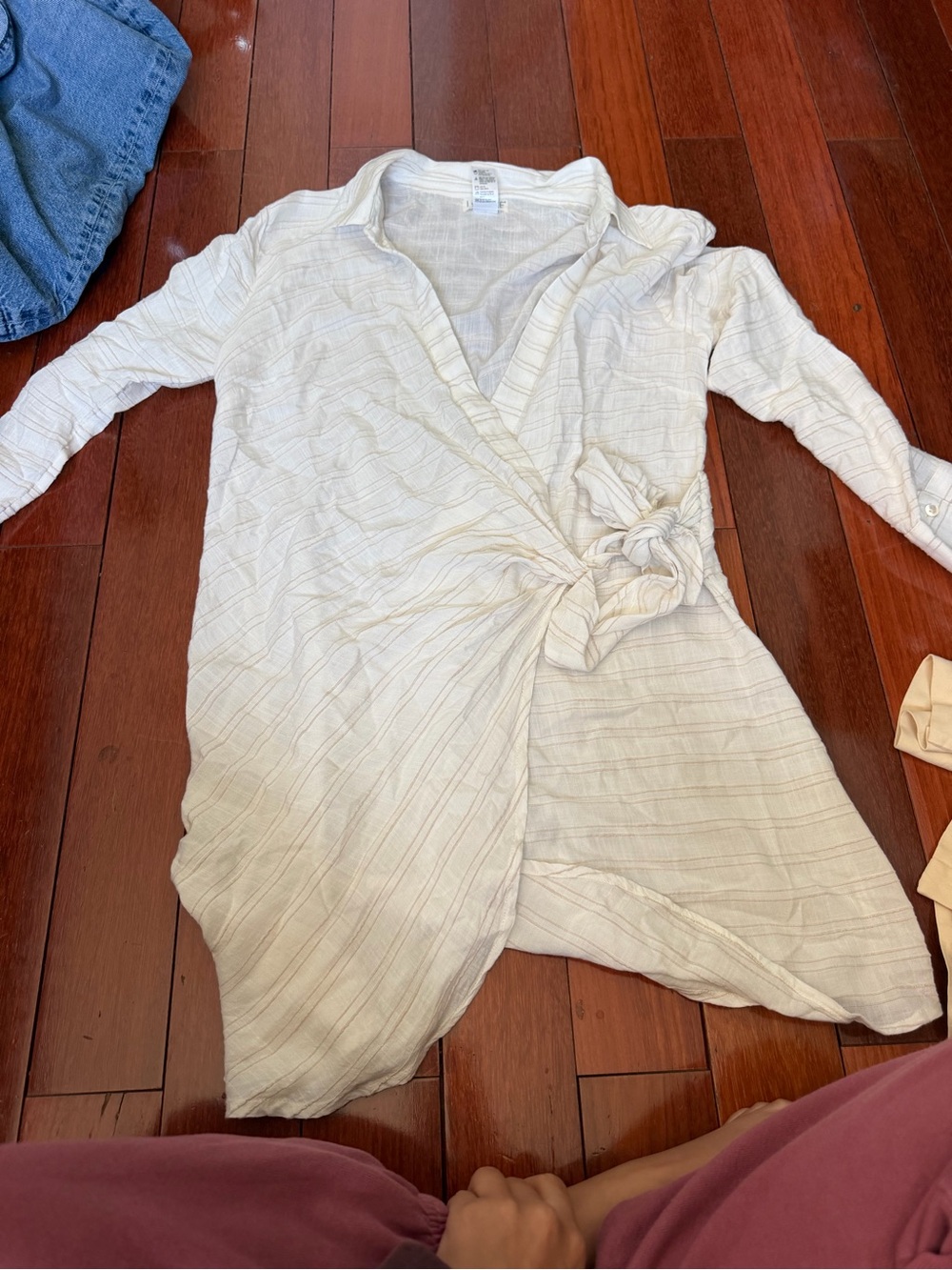 l*space Cream Button-Down Shirt with Tan Stripes
